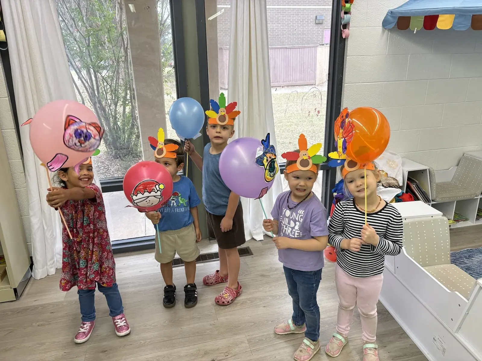 Students with colorful balloons